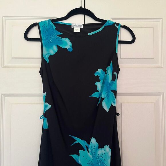 Vintage 90s Y2K Studio Soleil black floral sleeveless dress small made in USA - Picture 7 of 8